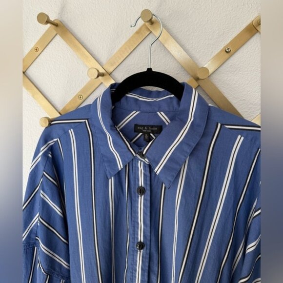 RAG & BONE Sandra Striped Mini Dress Blue Button Front Size XL - Picture 7 of 8